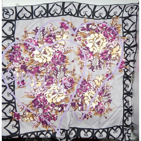 Hermes Scarf Heart Border Floral Print JEKBIR Lettering Grey Violet - Picture 13 of 16